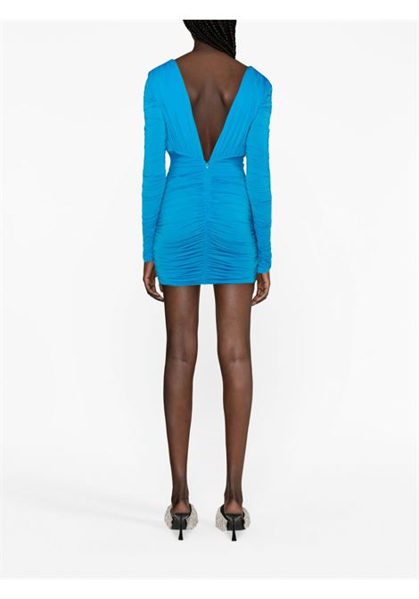 Blue ruched plunge minidress - women ALEX PERRY | D1127BL